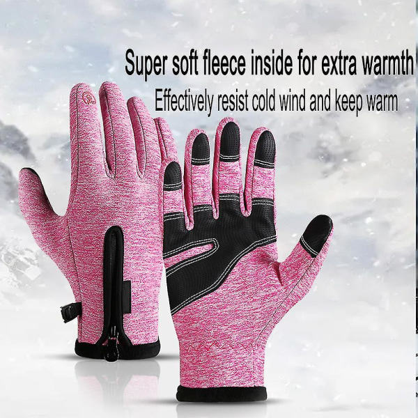 Vinterhandskar för män och kvinnor, vattentäta varma handskar, fingertippskänsliga S-XL Pink L
