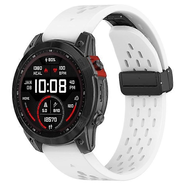 Kompatibel med Garmin Tactix 7 Pro / Fenix 7X / Fenix 7X Solar Silikone Urrem 26mm Åndbar Urrem med Foldespænde White