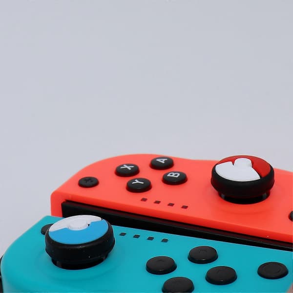 Tommelfingergreb Sæt Joystick Caps Rød+Blå, 2 Par Kompatible med Nintendo Switch/OLED/Lite Konsol, Silikone Analog Stick Caps til Switch Controllere