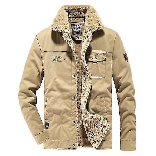 Vinterarbetsjacka för män, bomull, stor storlek, militärstil, fleecefoder, enkel och stilren design med pälskrage khaki M