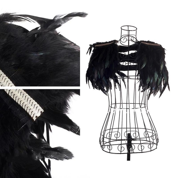 Fjäder Cape Sjal Wrap | Sjalfjädrar Fest | Feather Cosplay Sjal - Ny design black