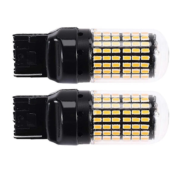 2X 7440 Canbus Super Sterk Feilfri LED Pære T20 W21W 144 SMD Gul for Ryggelys Blinklys