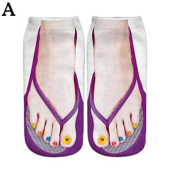 3D Flip Flop-sokker til kvinder Sjove nyhedssokker i polyesterbomuld E