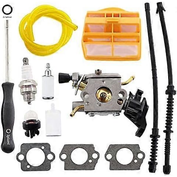 Förgasare med packning, luftfilter, bränsleslang och tändstift för Husqvarna 445 445E 450 450E 445II 450II Jonsered CS2245 CS2250 S Motorsåg Ersätter ZAMA C1M