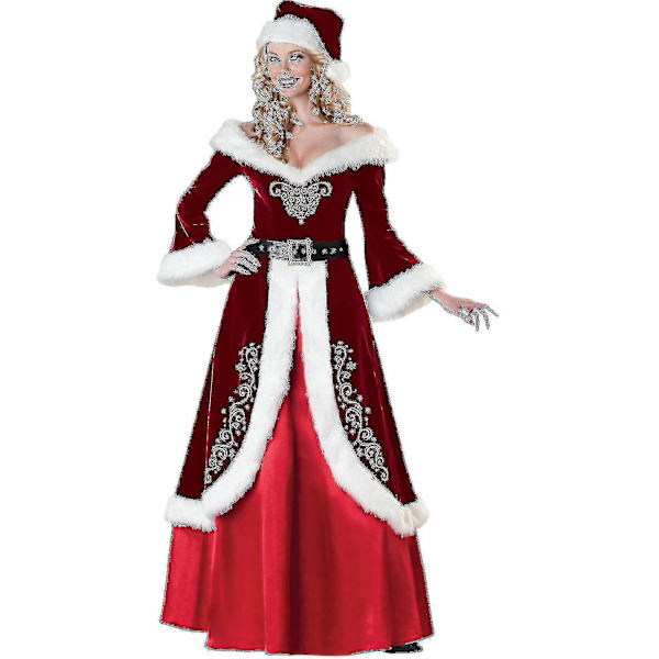 Hurtig Forsendelse Nye Kvinder Retro Stil Julekostumer Fru Santa Claus Kostume Damer Julefest Fancy Lang V XL