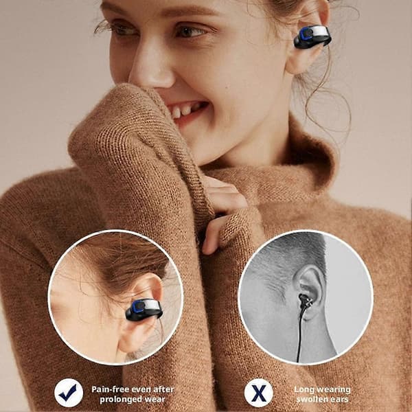 Enkelt øre Bluetooth-headset øreclips-headset trådløst headset støjreducerende Black