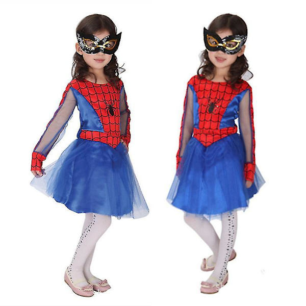 Tyttöjen Spider Girl -asu, naamiaisasu, Hämähäkkimies-teemapuku, pitkähihainen - pinkki tai punainen Blue XL