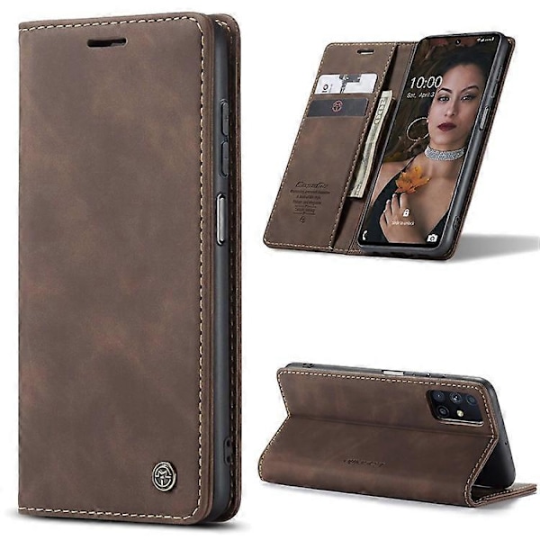 CASEME 013 Serie Magnetisk Smartphone Cover Kompatibel Med Samsung Galaxy M51, PU Læder Wallet Foldbart Stativ Telefon Cover Espresso