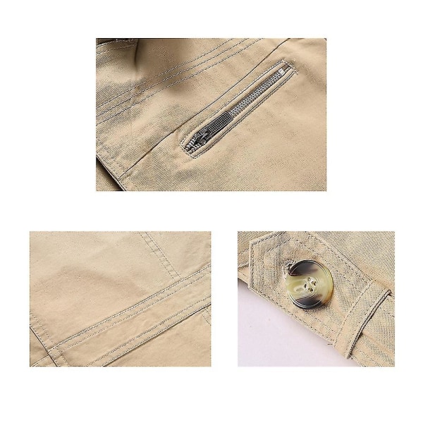 Herre Bomuldsjakke Ensfarvet Slim Fit Efterår Revers Casual Trenchcoat Light Khaki M