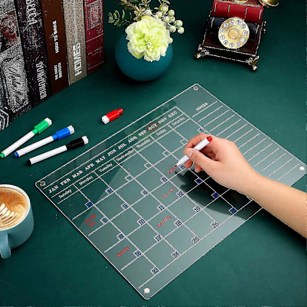 Magnetisk akrylkalender tavle, slettbar gjenbrukbar skrivetavle for husholdningsutstyr - Yvan