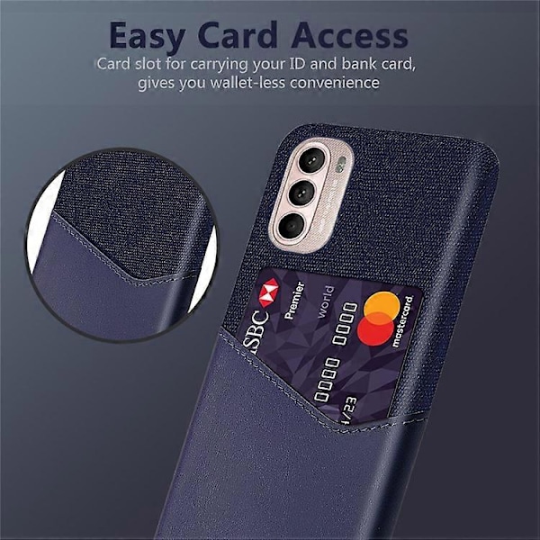 Kortholder Design Stof + PC + PU Læder Bagcover Stødsikkert Etui Kompatibelt til Motorola Moto G31 / G41 Blue