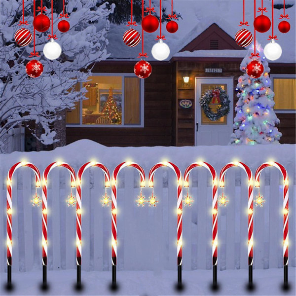 Sesong- og høytidsdekorasjoner Solenergi Jul Krykke Bakkelampe Utendørs Plug-in Godteri Krykke Plener Landskap Lampe 4-delt Sett Q
