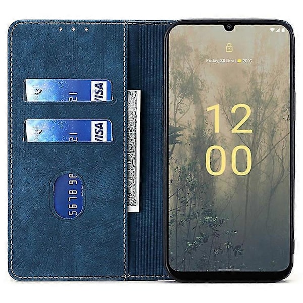 Reptåligt Telefonskal Kompatibelt För Nokia C32 RFID Texturerad Plånbok Magnetiskt Läder Flip Ställ Fodral Blue