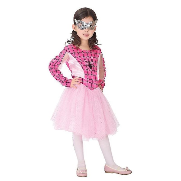 Tyttöjen Spider Girl -asu, naamiaisasu, Hämähäkkimies-teemapuku, pitkähihainen - pinkki tai punainen Pink XL