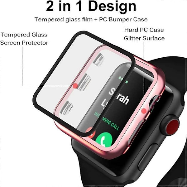 2 Stk. Kompatibel med Apple Watch Series 1/2/3 44mm Deksel, [Full Dekning] Anti-Ripe Herdet Glass Skjermbeskytter + PC Støtfanger Deksel f