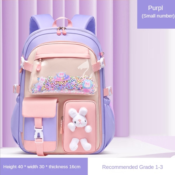 Grundskoleväska Skolväska för tjejer Lätt ryggsäck för barn Kawaii vattentät skolväska Purple large