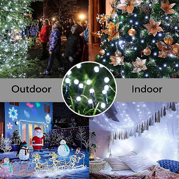 Lyslenke til jul innendørs og utendørs, 20M 200 LED Kaldhvit Elektrisk Lyslenke 8 Moduser Vanntett LED-lys for Juledekorasjon Fest Bryllup