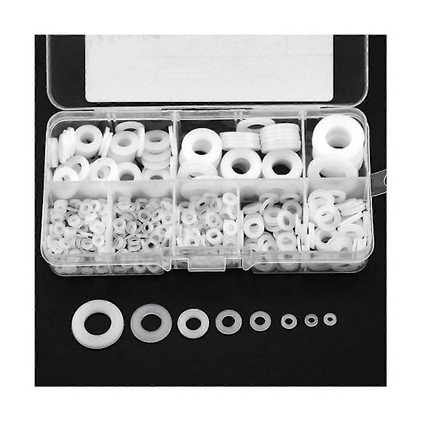 500 stk. Hvide nylon flade skiver pakningssæt M2 M2.5 M3 M4 M5 M6 M8 M10 Plastforseglings O-ringe sortiment