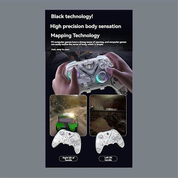 K10 Spillkontroller med Ladestasjon RGB Hall Effect Joystick Trigger for Switch/PC Hvit
