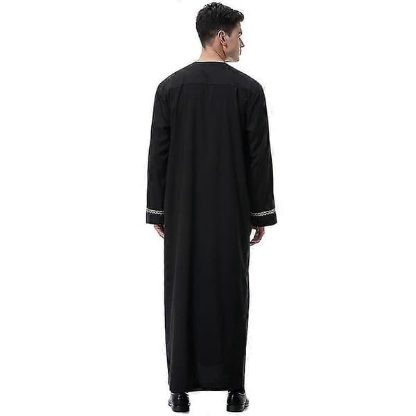 Män Muslimsk Saudiarabisk Kaftan Dubai Tunika Black M