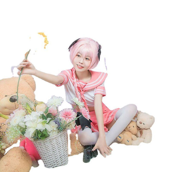 Astolfo Cosplay Kostume Dame/pige Jk Uniform Sømandskostume Plisseret Nederdel Anime Skoleuniformer Wig XXXL