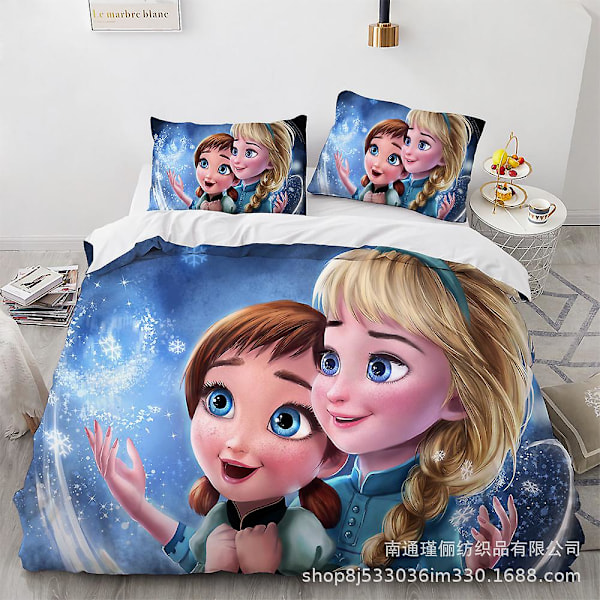 Elsa 3D Sarjakuva Frozen -aiheinen Vuodevaatesetti Pussilakana Peittopussi Tyynyliina Lasten Lahja #28 US TWIN 173x218cm