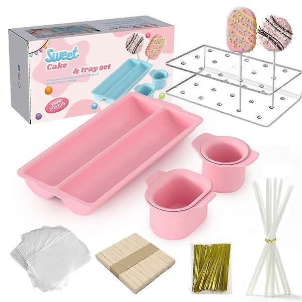 Cake Pop Making Kit 8 delar - Silikonformar Stativ Tillbehör Komplett Set pink 8 piece set