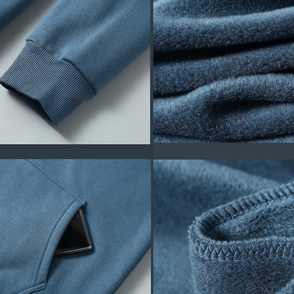 Mænds efterår og vinter fleece hættetrøje ensfarvet jakke hættetrøje plus størrelse blue XXL(70 to 80KG)