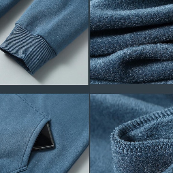 Menns høst-vinter-fleece-hettegenser Ensfarget jakke-hettegenser Plus Size blue 8XL(130 to 140KG)