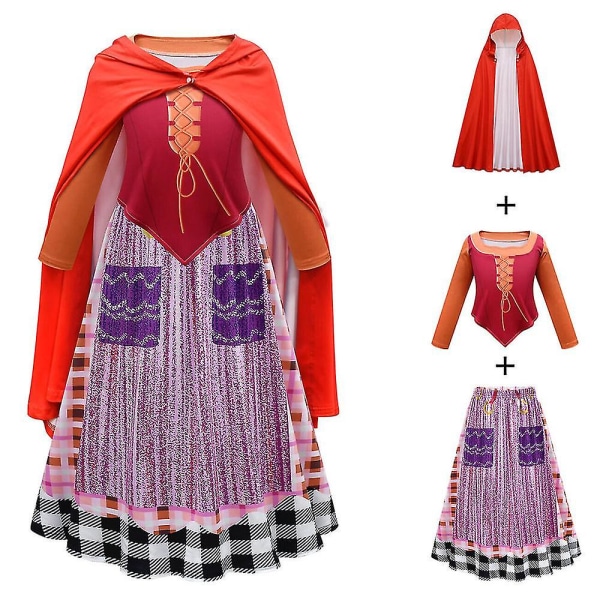 Hocus Pocus Børn Piger Cosplay Kostume Toppe Nederdel Kappe Halloween Karneval Fest Fancy Kjole Sæt 8-9 Years