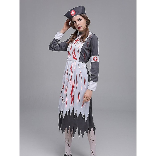 Naisten keskiaikainen vintage-tyylinen ruumisneidon asu aikuisille, kuollut zombie Halloween-kauhu pelottava naamiaisasu L