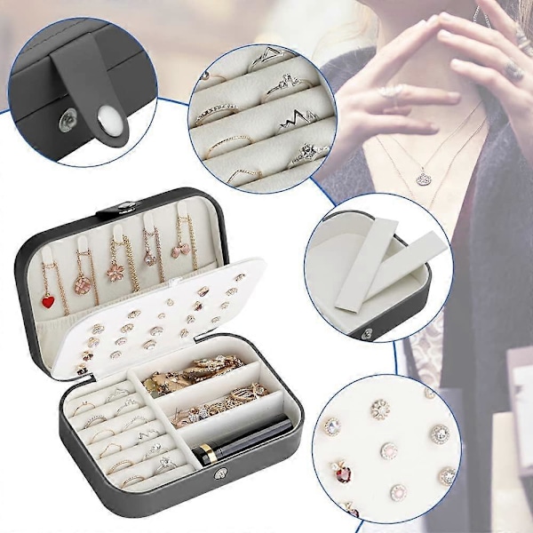 Rejsesmykkeskrin Mini Rejsesmykkeorganiser Smykkeorganiser Display Ring Øreringe Halskæde Armbånd (Sort)