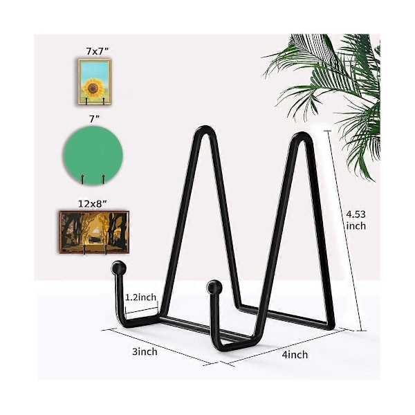 4,3 tommer 5-pak Sort Metal Pladeholder Stativ til Billeder, Dekorativ Plade, Bog