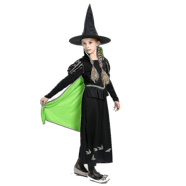 Heksekjole Halloween-kostyme Deluxe-sett med lue til jenter 130cm