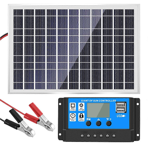 30W 12V Solpanel Batterilader + 40A Controller til RV Bil Båd Hjem Camping
