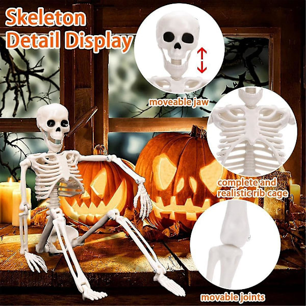 2 kpl Luuranko Halloween-koristeet, 16 tuuman kokoinen, täysin liikuteltava Halloween-luuranko ripustettavaksi sisä- ja ulkokoristeeksi