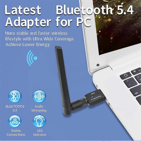 150m Bluetooth 5.4 Adapter Driverfri Usb Bluetooth Dongle Adapter For PC Mus Tastatur Audio Mottaker