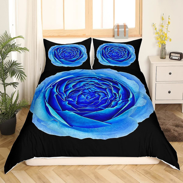 Blå Ros Kung Queen Sängkläder Set Romantiskt Blommigt Påslakan Abstrakt Vatten Krusningar Blomma Täcke Överdrag Polyester Quilt Överdrag