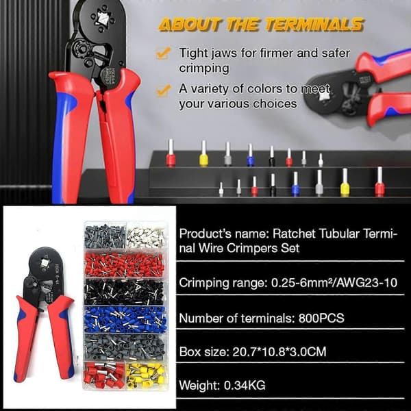 Ferrule Crimping Tool Kit Wire Terminals Crimping Tools Wire +800 PCS