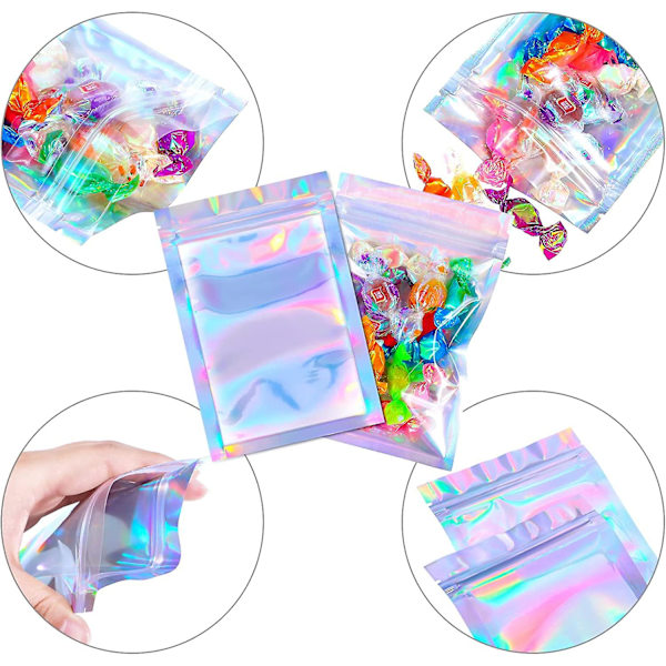 100 Stycken Luktfria Påsar Holografiska Förpackningspåsar Matförvaringspåsar (7,5*10cm)