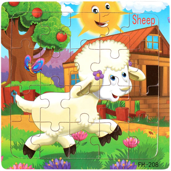 Uusi 20-osainen Montessori 3D-palapeli Sarjakuva Eläin Ajoneuvo Palapeli Puinen Palapeli Peli Varhaiskasvatus Lelut Lapsille Sheep