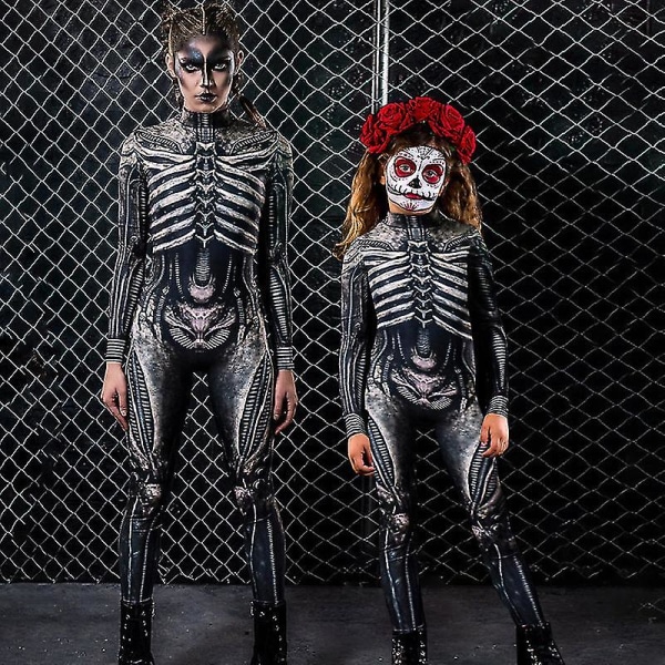 Halloweenkostym för damer Skelettmönstrad Bodysuit Skinny Jumpsuit Kid 130