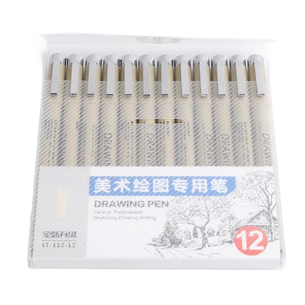 12 kpl Mikrokynä Fineliner Mustekynät Vedenpitävät DIY Moniliner Kynät Piirustuskynät Metalliklipsillä Taiteilijoille Kuvitukseen Luonnosteluun
