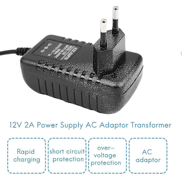AC/DC 12V 2A 24W Strömadapter Transformator För 5050 3528 LED Strip Ljus EU-kontakt