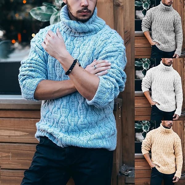 Herr Turtleneck Enfärgad Stickad Tröja Långärmad Ribbstickad Termisk Mjuk Herr Pullover Tröjor För Vinter Red L