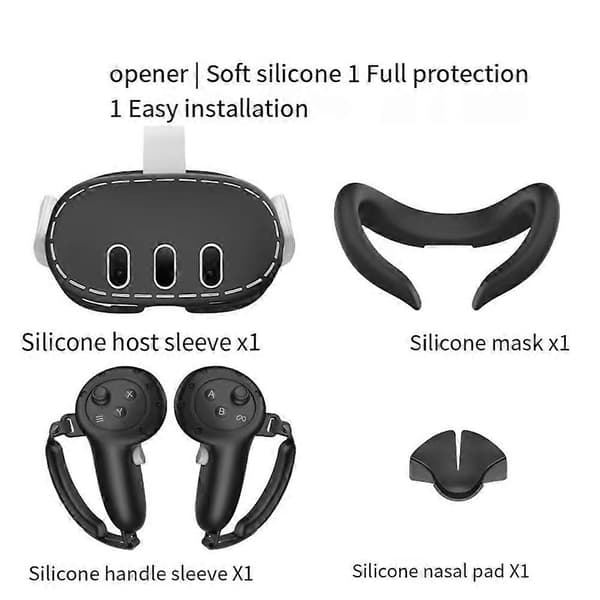 Silikon Kontroller Deksel+Ansiktsdeksel+Håndtak Deksel for 3 VR Headset 4 I 1 for 3 Lys Grå
