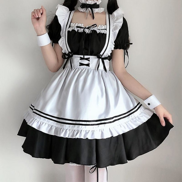 2022 Svart Söt Lolita Maid Kostymer Flickor Kvinnor Lovely Maid Cosplay Kostym Animation Show Japanese Outfit Klänning Kläder black M