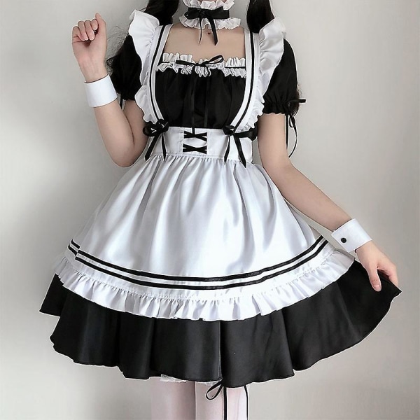 2022 Svart Søt Lolita Maid Kostymer Jenter Kvinner Lovely Maid Cosplay Kostyme Animasjon Vis Japansk antrekk Kjole Klær black L