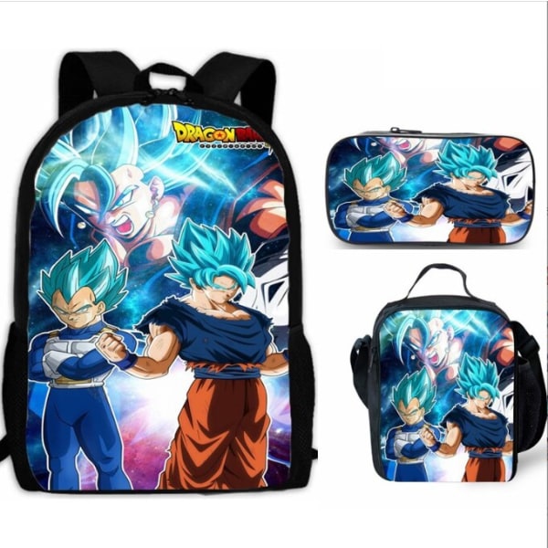 3kpl/setti 16\" Anime Dragon Ball Lasten Koululahja Reppu+Lounaslaukku+Penaali Gold 16 Inches