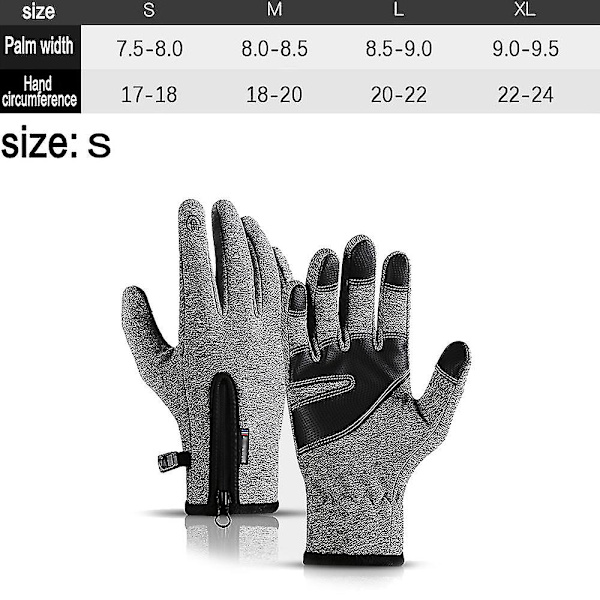 Vinterhandskar för män och kvinnor, vattentäta varma handskar, fingertippskänsliga S-XL Grey S